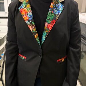 Ascend Black Blazer with Floral Accents